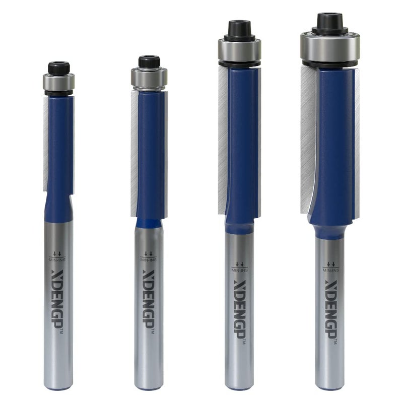 XDENGP 4Pcs Flush Trim Router Bits Set 1/4 Inch Shank, Bottom Bearing Flush Cut Trim Router Bit for Woodworking, Cutting Diameter: 1/4", 5/16", 3/8", 1/2" - Image 1